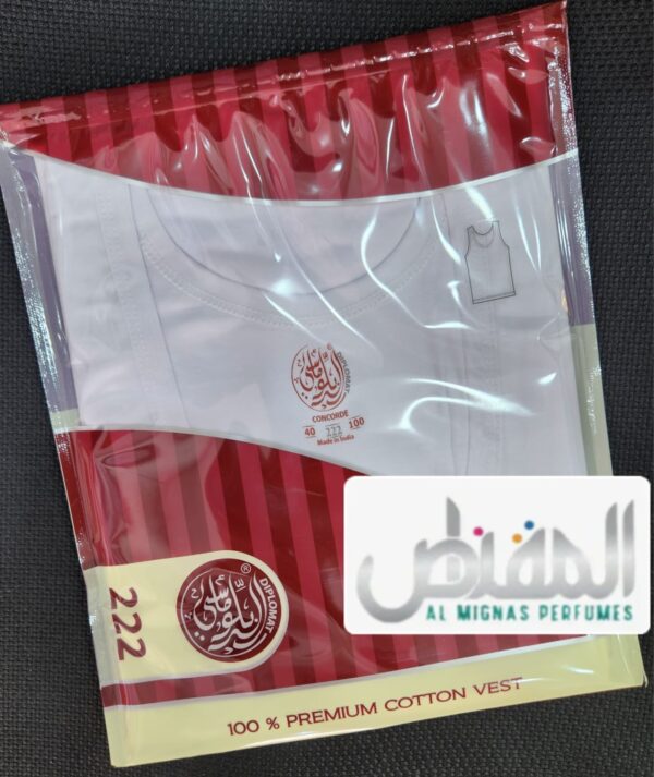Vest Diplomat 222 innerwear White 100% Indian  Cotton Pack of Six صندوق من ٦ قطع ويست فانيلة داخلية رجالية دبلوماسي ٢٢٢ ابيض ١٠٠% هندى قطن - Image 4