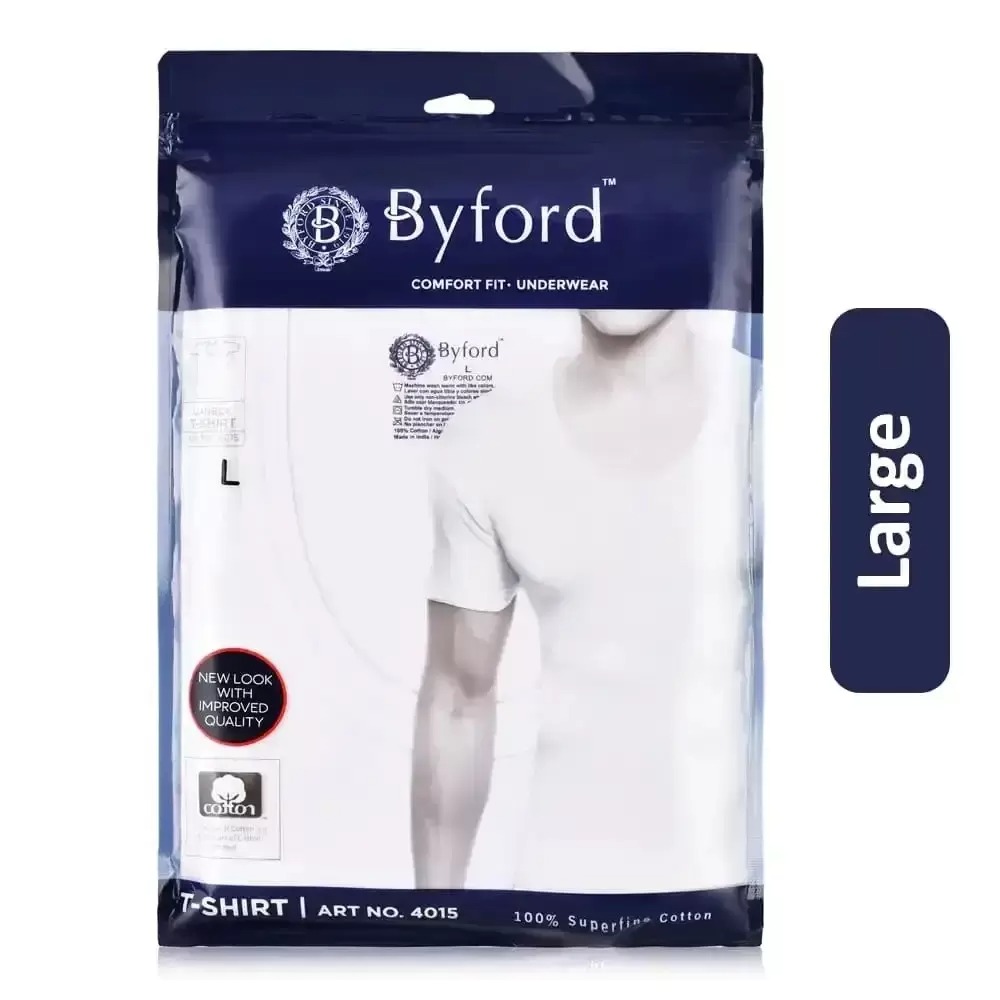Byford Men's Under T-Shirt White 100% Cotton 6pc بايفورد فانيلة داخليه الرجالية ابيض ١٠٠% قطن - Image 6
