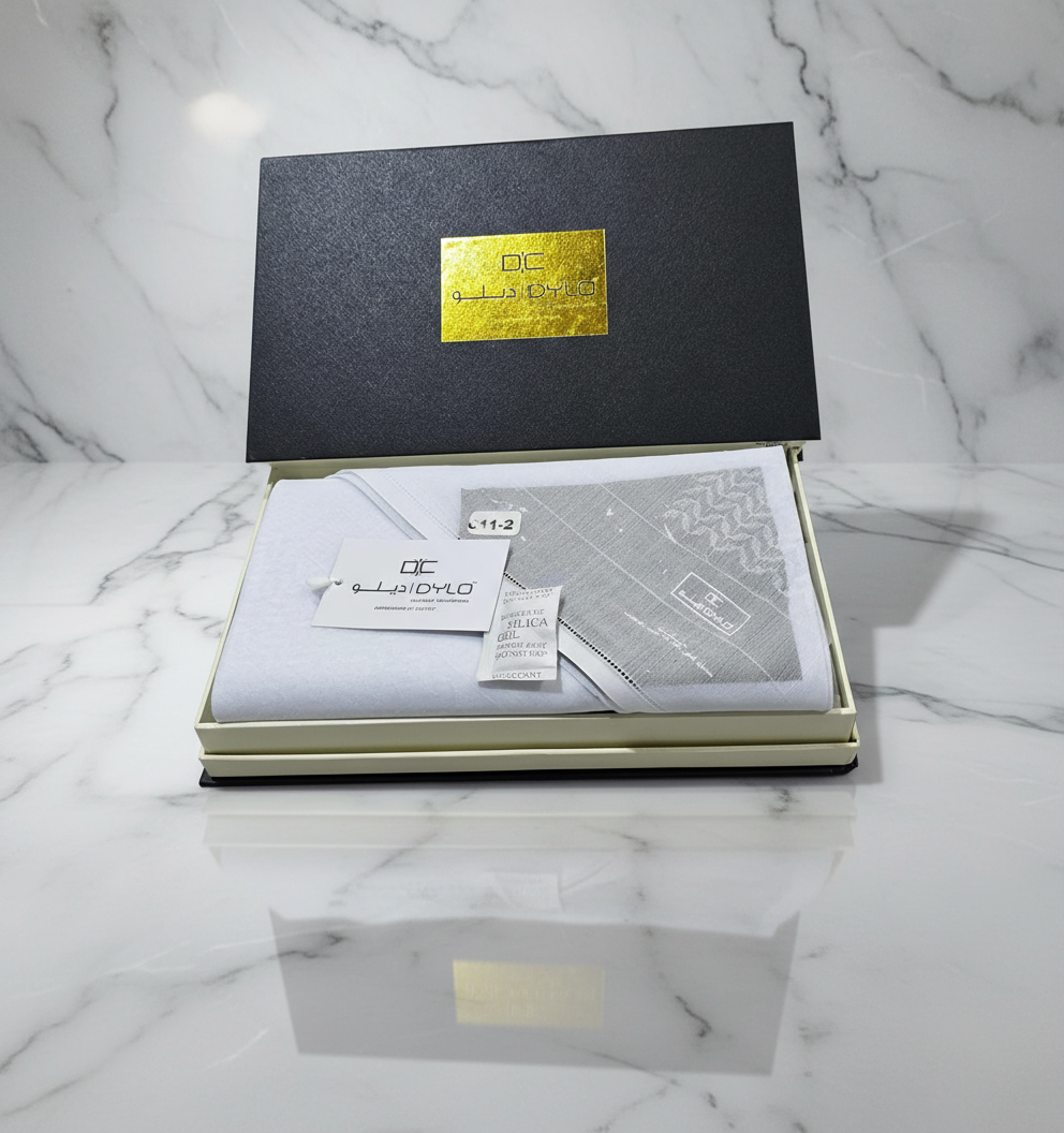 DYLO Collection Shemagh Model 611-2 White Arabic Ghutra Headwear 100% Cotton مجموعة ديلو، شماغ موديل 611-2، غطاء رأس أبيض عربي، قطن 100% - Image 3