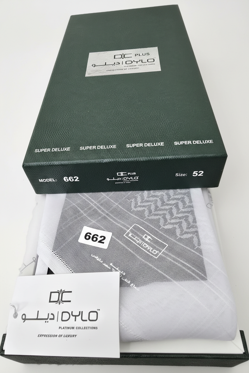 DYLO Collection Shemagh Model 662 – White Arabic Ghutra | 100% Cotton Super Deluxe شماغ من مجموعة ديلو، موديل 662 - غترة عربية بيضاء | قطن فاخر 100% - Image 5