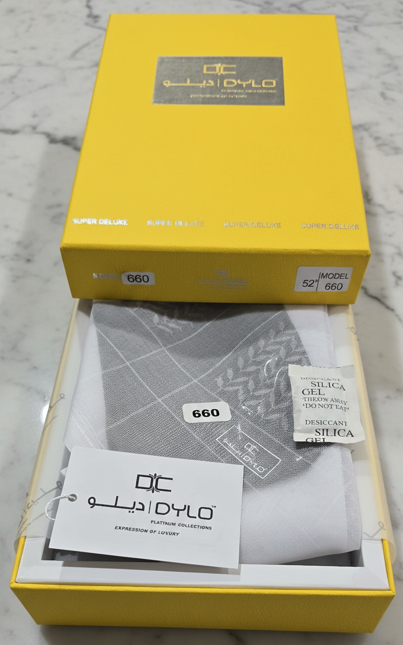 DYLO Collection Shemagh Model 660 – White Arabic Ghutra | 100% Cotton Super Deluxe شماغ من مجموعة ديلو، موديل 660 - غترة عربية بيضاء | قطن فاخر 100% - Image 5