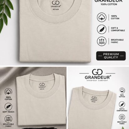 GRANDEUR Army T-Shirt for Men – 100% Cotton, Soft & Comfortable, Beige  : تيشيرت جراندير أربي للرجال – قطن 100%، ناعم ومريح، لون بيج